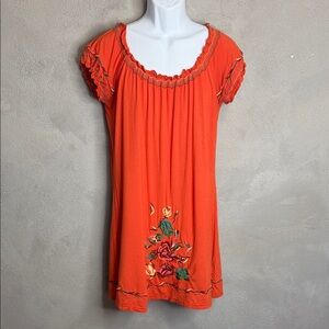 Angie Bright Orange Tunic with Floral Design